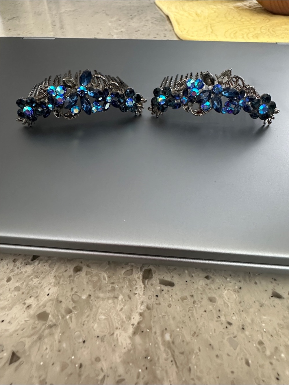 Handcrafted Crystal Floral Hair Comb in Deep Blue
